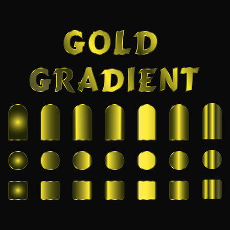 a gold gradient design featuring rounded rectangles circles and pill shapes against a black backgroundのイラスト素材