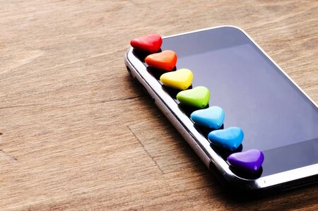 Dating on the Internet, the heart of the phoneの写真素材