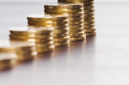 rows of gold stack coinsの写真素材