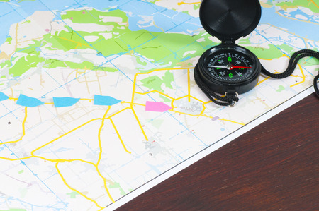 compass over topographic mapの写真素材