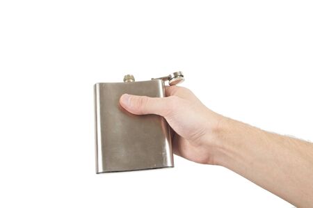 Flask in a hand isolated on a white backgroundの写真素材