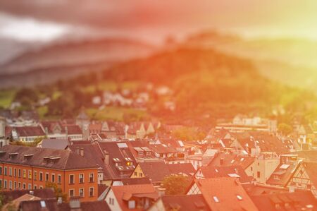 small European town at sunset, Feldkirch, Austriaの写真素材