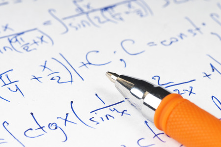 Handwritten calculation of higher mathematics as a backgroundの写真素材