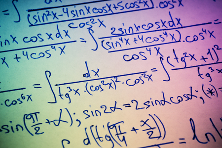 Handwritten calculation of higher mathematics as a backgroundの写真素材