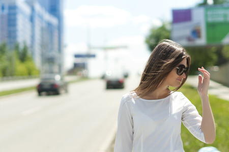 Beautiful girl in the cityの写真素材