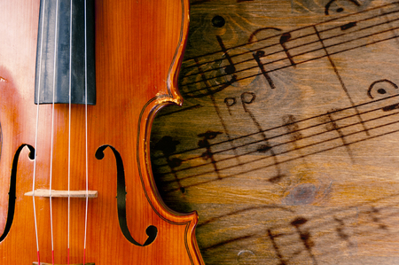 Violin with notes on the table. Multi-Exposureの写真素材