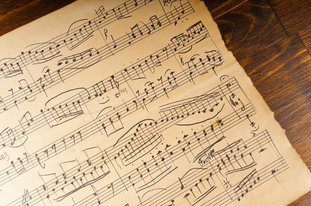 Yellowed from time sheet music notation. Manuscriptの写真素材