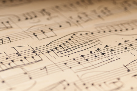 Old music sheet. Manuscript. Macroの写真素材