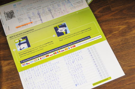 Ekaterinburg, Russia - August, 18, 2017: Tickets InterRail global pass. A convenient way to travel on trains in Europeのeditorial素材
