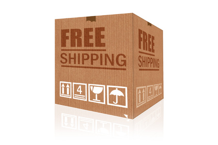 Free shipping cardboard box isolated on white backgroundの写真素材