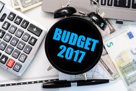 2017 budget exercise or forecast with old clock conceptの写真素材