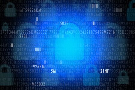 IT security concept with code and locker on blue backgroundの写真素材