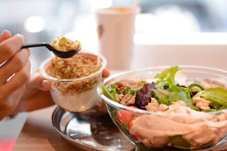 Chicken salad with avocado as healthy eating conceptの写真素材