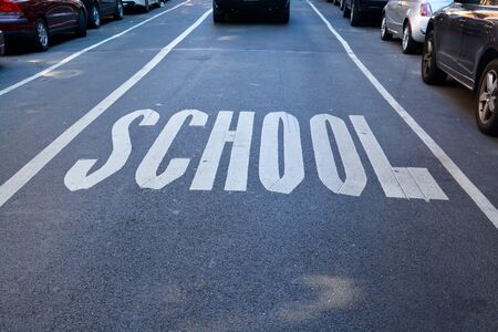 School written on asphaltの写真素材