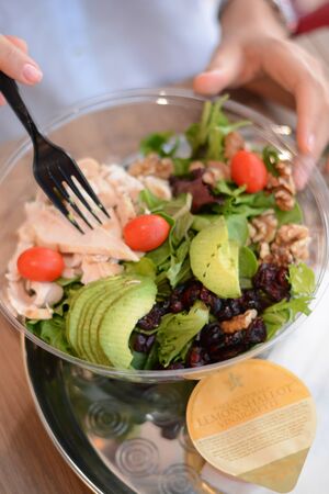Chicken salad with avocado as healthy eating conceptの写真素材