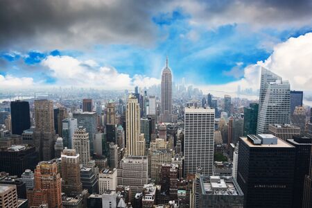 Manhattan landscape view point telescope from Brooklyn neighborhood â€“ New York