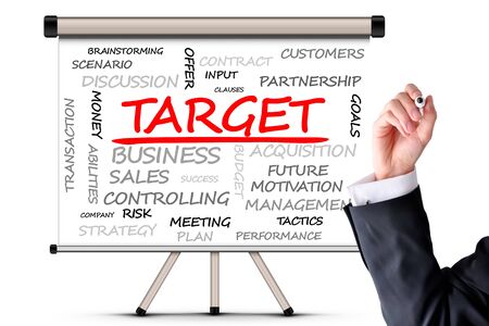 Target concept with word cloud on whiteboardの写真素材