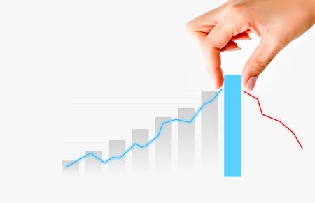 Human hand pulling graph bar suggesting increase of sales or businessの写真素材