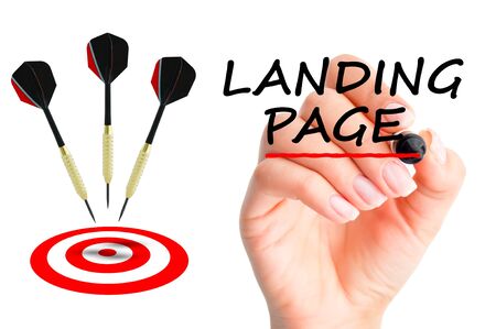 Landing page concept with darts arrows and a targetの写真素材