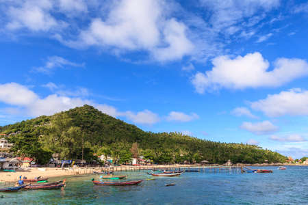 Long tail boat at tropical island, Koh Tao, Thailandのeditorial素材