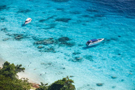 Speed boat in crystal clear tropical sea, Similan island, Thailand