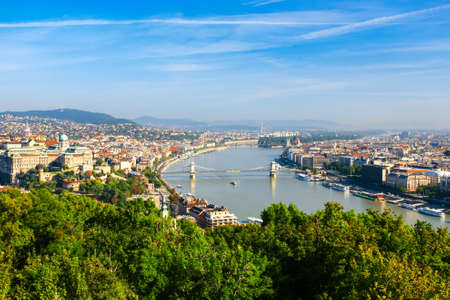 Aerial view of Budapest and the Danube river  from Gellert hillの写真素材