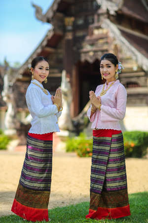 Girls with Thai northern style in Sawasdee actionの写真素材