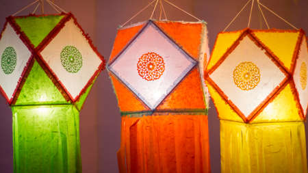 Beautiful close-up international lanterns, Chiang Mai, Thailandの写真素材