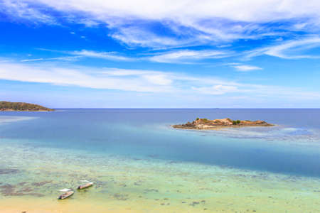 Aerial view of crystal clear water on tropical island, Gulf of Thailandの写真素材