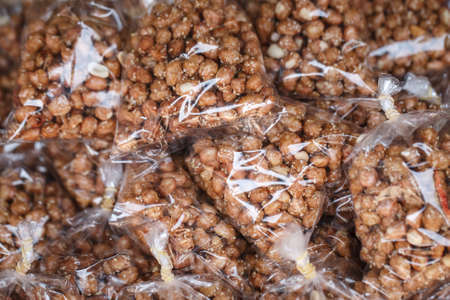 Fried bean in plastic bag package backgroundの写真素材