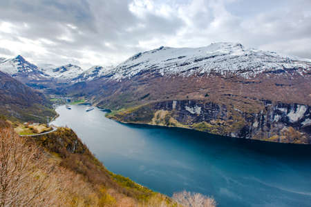 [HDR] Geiranger fjord view from Ornesvingen view point, Norwayの写真素材