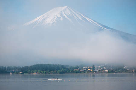 Mt. Fuji with mist coverd at Kawaguchiko lake, Yamanashi, Japanのeditorial素材