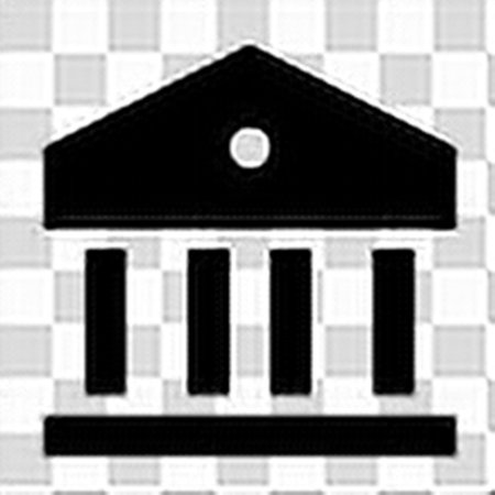 Black and white illustration of a bank on a checkered backgroundのイラスト素材
