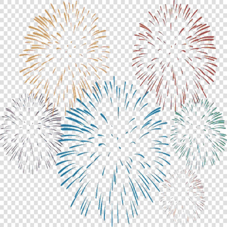 Fireworks isolated on transparent background. Vector illustration for your design.のイラスト素材