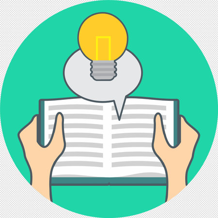 Reading book with lightbulb. Flat design style vector illustration.のイラスト素材