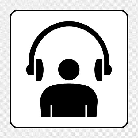 Headphones and user sign. Vector. Black icon on white background.のイラスト素材
