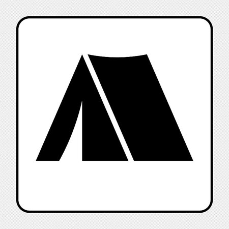 Tourist tent sign. Black icon on a gray background. Vector illustration.のイラスト素材