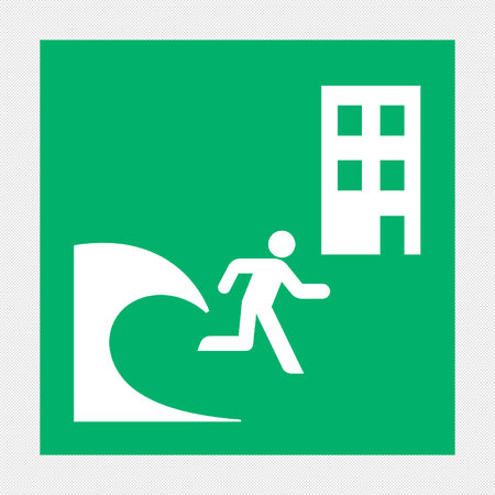 Emergency exit sign. White icon on a green background. Vector illustrationのイラスト素材