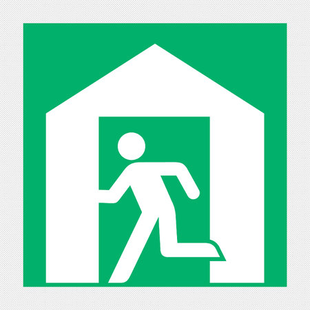Fire exit sign. White icon on a green background. Vector illustrationのイラスト素材