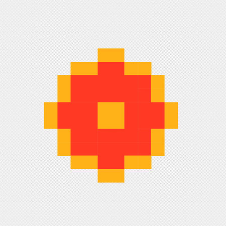 Orange pixel icon on a white background with a grid. Vector illustrationのイラスト素材