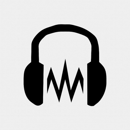 Headphones with sound waves. Black icon on a white background. Vector illustrationのイラスト素材
