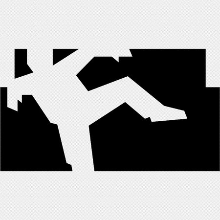 Jumping man silhouette. Black and white vector illustration on white background.のイラスト素材