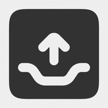 Upload icon on a rounded square button. Vector illustration. Gray, white and black colors.のイラスト素材