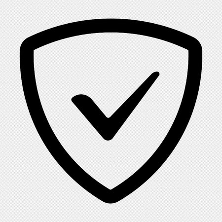 Shield with Check Mark Icon Isolated on Black Background. Vector Illustrationのイラスト素材