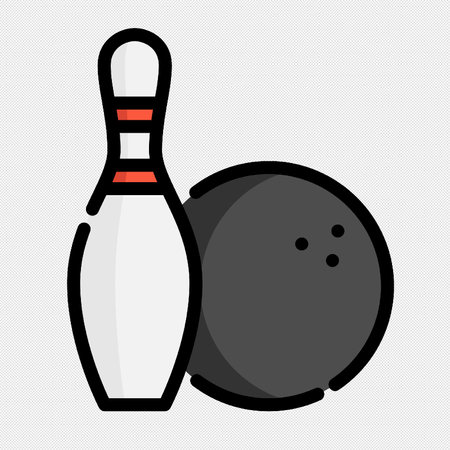 Bowling ball and pin icon. Vector illustration. Flat design styleのイラスト素材