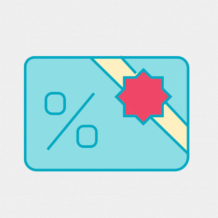 Discount card icon. Flat design style. Blue abstract background with grid. Vector illustrationのイラスト素材