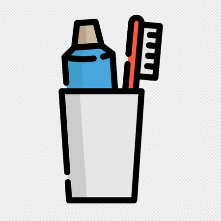 Toothbrush and toothpaste in a glass. Vector illustration.のイラスト素材