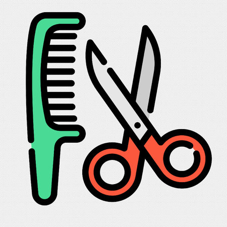 Comb and Scissors Icon Isolated on Black Background. Vector Illustrationのイラスト素材