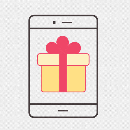 Gift box icon on smartphone screen. Line style vector illustration.のイラスト素材