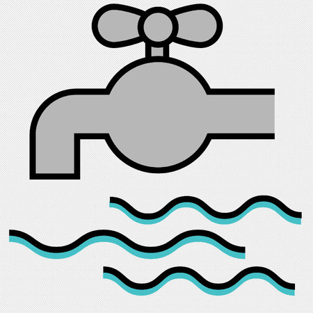 Water faucet sign. Blue and gray icons with black line. Vector illustrationのイラスト素材